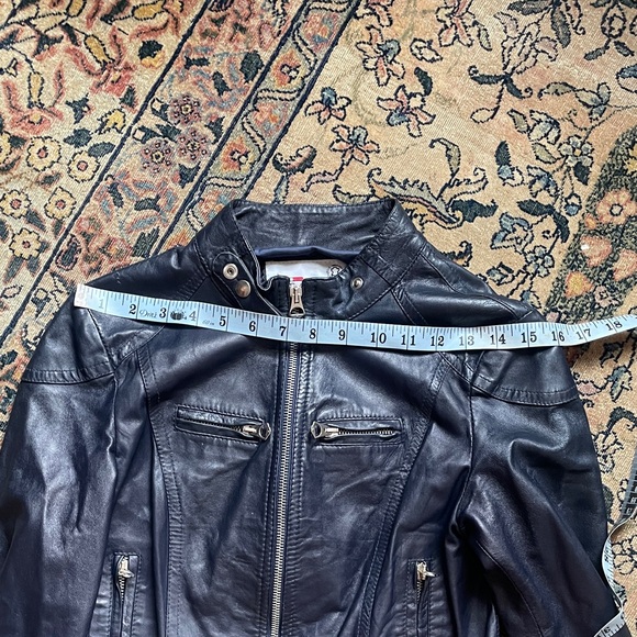 Vera Pelle Women’s Navy blue Leather Moto Jacket with Zip Pockets, size 36/38/42 - Picture 3 of 9
